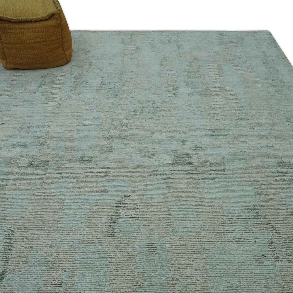 Modern Abstract Teal, Olive and Ivory Hand Tufted Multi Size wool area rug