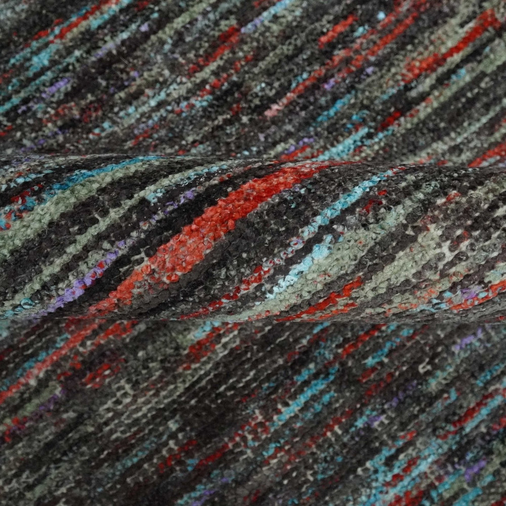 Modern Abstract Vibrant Colorful Maroon, Violet, Blue and Charcoal Hand knotted Flat Woven 8x11.6 wool Area Rug