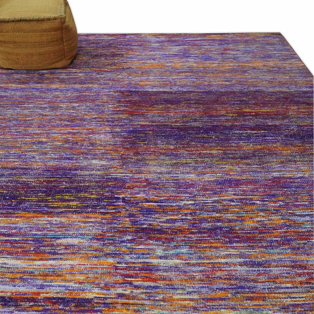 Modern Abstract Vibrant Colorful Violet, Gold, Rust and Ivory Hand knotted Flat Woven 8x10 wool Area Rug