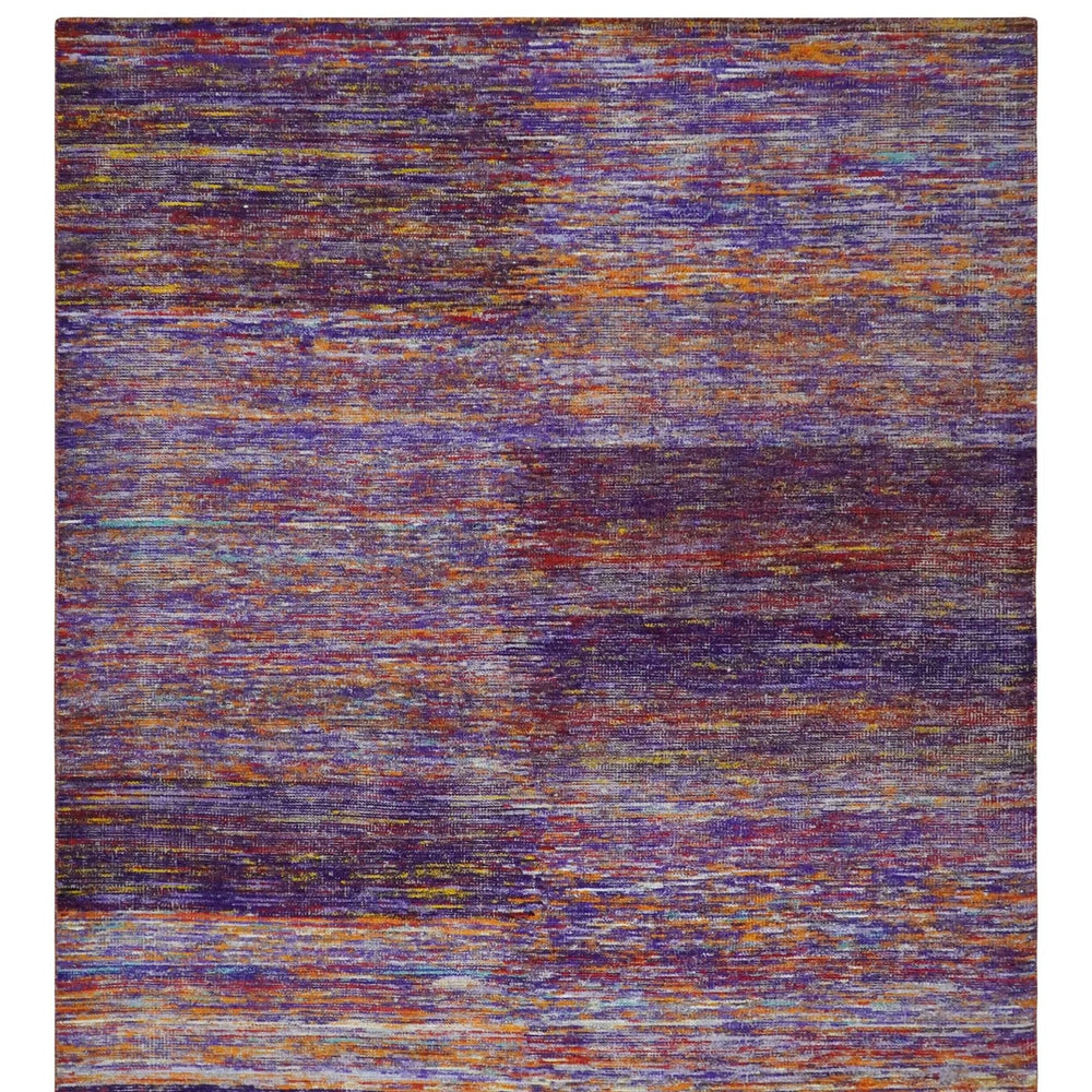 Modern Abstract Vibrant Colorful Violet, Gold, Rust and Ivory Hand knotted Flat Woven 8x10 wool Area Rug