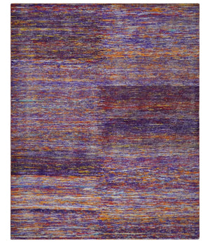 Modern Abstract Vibrant Colorful Violet, Gold, Rust and Ivory Hand knotted Flat Woven 8x10 wool Area Rug