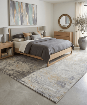 Modern Abstract Yellow And Gray Hand Loom Wool And Viscose Area Rug