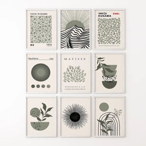 MCM Boho Abstract Wall Art Set of 9. Bauhaus, Matisse Prints