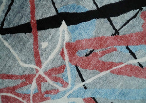 Modern Artistic Rug 8x10 Gray, Blue, Rust and Black Abstract Hand Knotted Bamboo Silk Area Rug