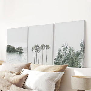 Modern Coastal Wall Art. Ocean Rock, Palms, Tropical Leaf