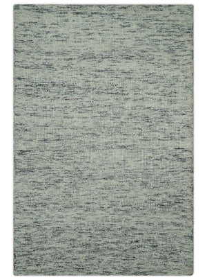 Modern Beige and Charcoal Solid Shaded Hand Tufted Natural Wool Area Rug