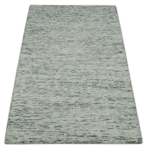 Modern Beige and Charcoal Solid Shaded Hand Tufted Natural Wool Area Rug