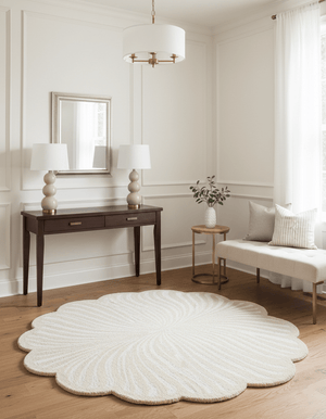 Modern Beige Blossom Hand Tufted 5x5 Wool Rug