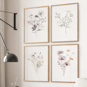 Watercolor Flower 4 Piece Wall Art. Botanical Wildflower Prints