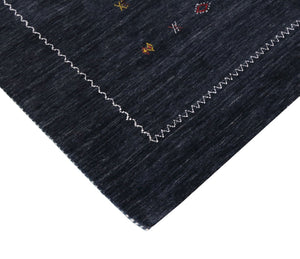 Modern Charcoal And White Hand Loomed Wool Area Rug