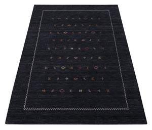 Modern Charcoal And White Hand Loomed Wool Area Rug