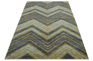 Modern Chevron Design Gold And Beige 5.6x8 Hand Knotted Bamboo Silk Area Rug