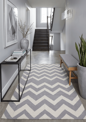 Modern Chevron Gray and Beige Dhurrie Wool Polyester 5x8 Rug