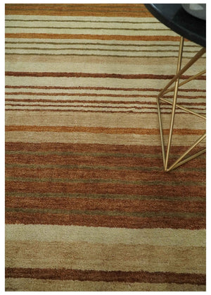 Modern Chic 6x8 Beige, Rust and Brown Stripes Hand Tufted Wool Area Rug