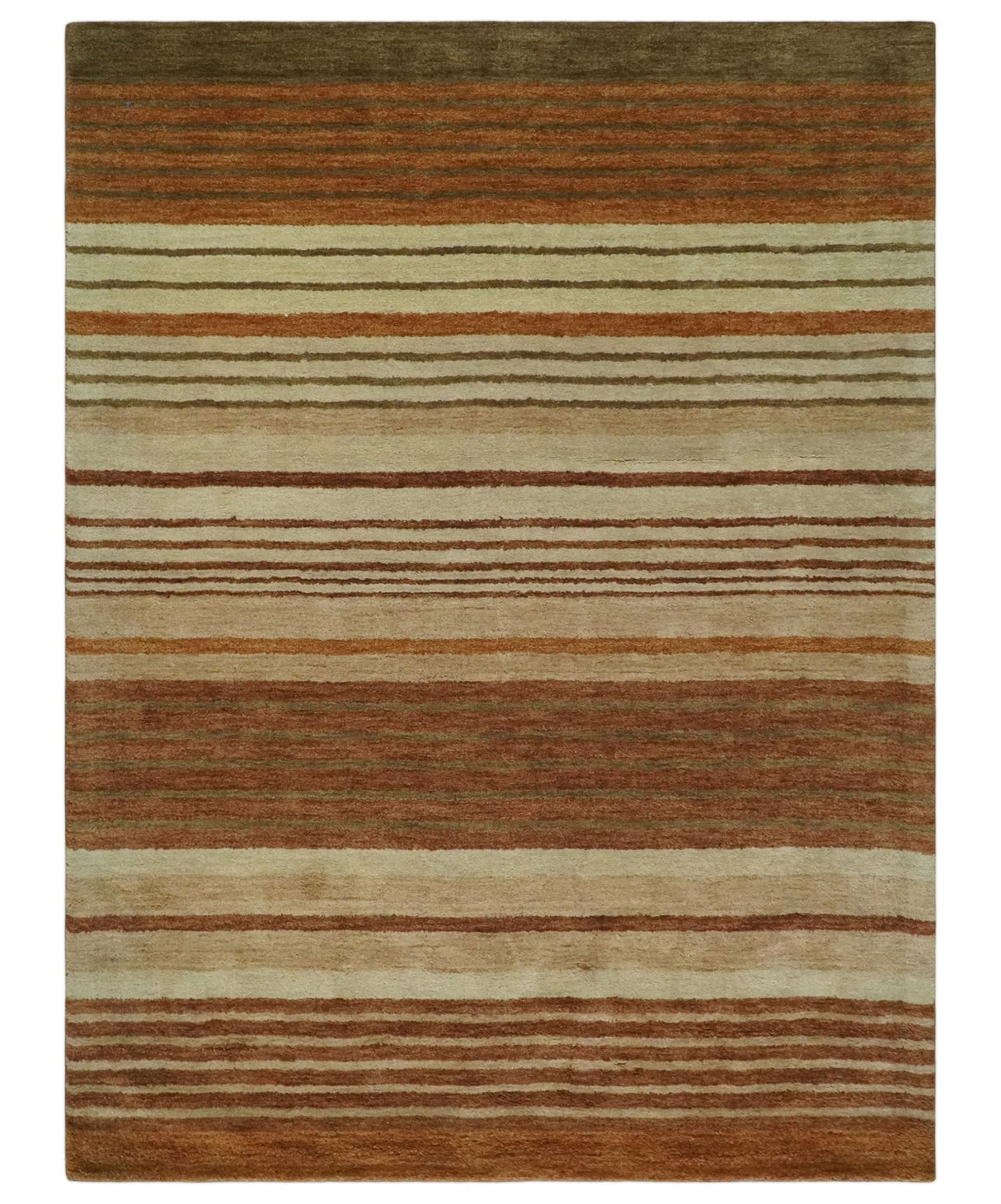 Modern Chic 6x8 Beige, Rust and Brown Stripes Hand Tufted Wool Area Rug