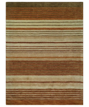 Modern Chic 6x8 Beige, Rust and Brown Stripes Hand Tufted Wool Area Rug