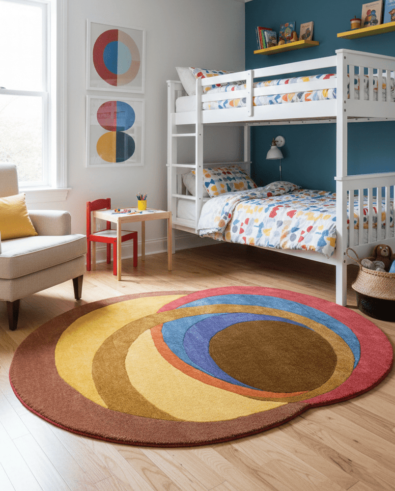 Modern Circles Style Colorful Hand Tufted 5x7 Wool Rug