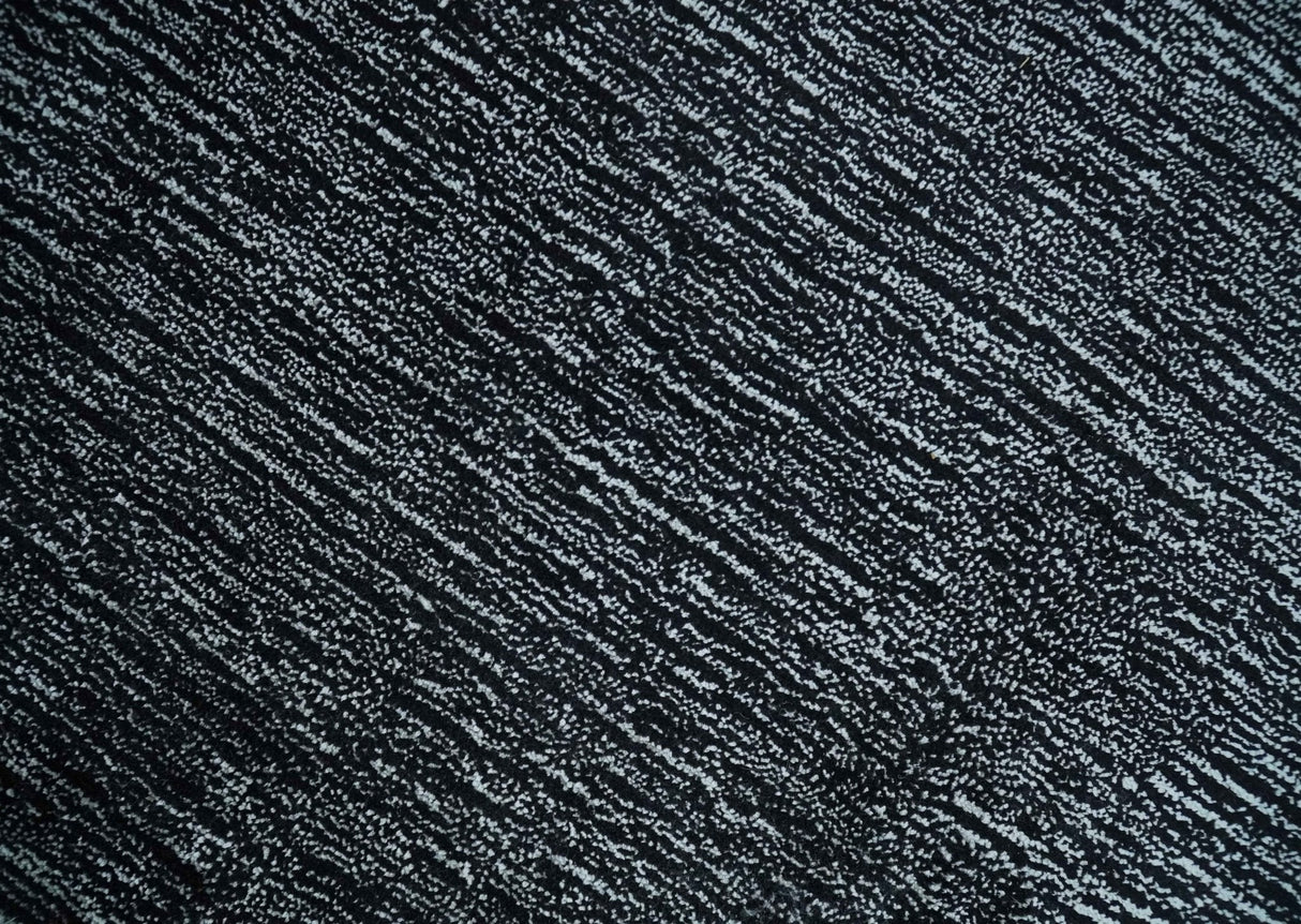 Modern Classic 8x10 Solid Plain Black and Silver Blended Hand Loomed Modern Scandinavian Art Silk Area Rug