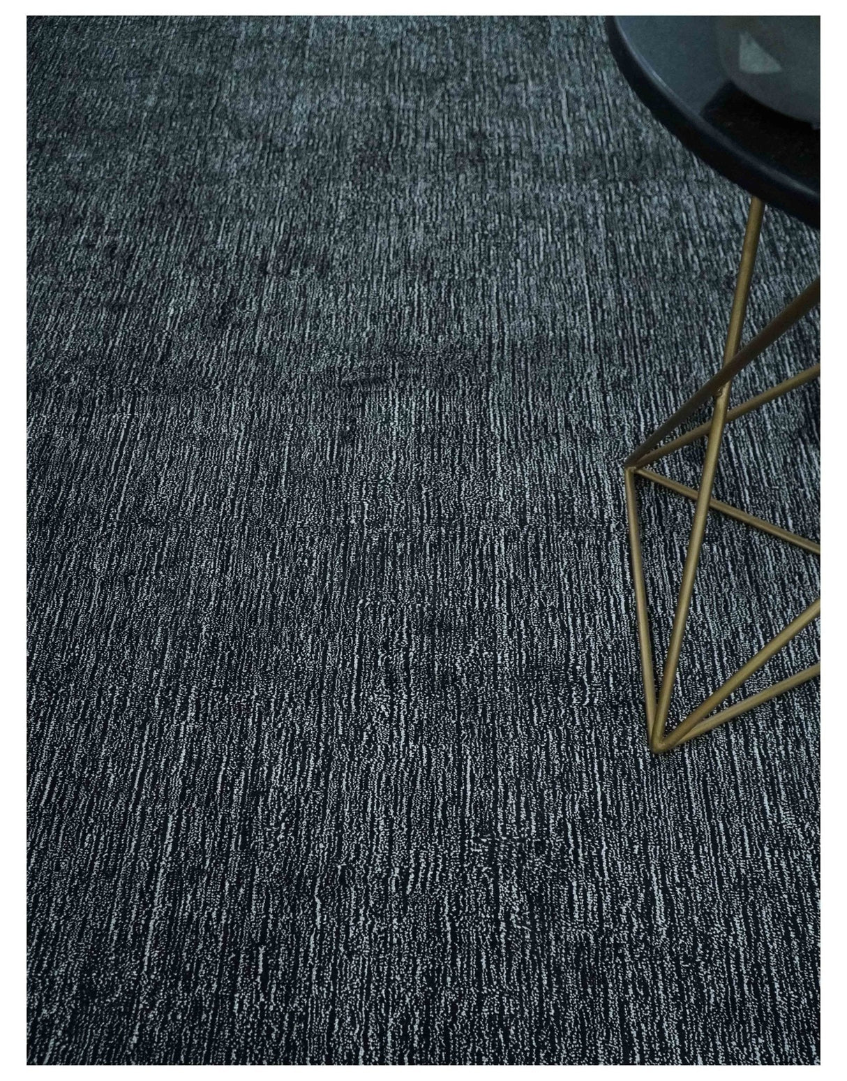 Modern Classic 8x10 Solid Plain Black and Silver Blended Hand Loomed Modern Scandinavian Art Silk Area Rug