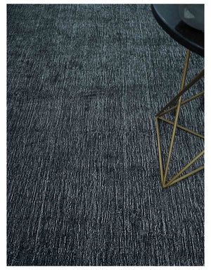 Modern Classic 8x10 Solid Plain Black and Silver Blended Hand Loomed Modern Scandinavian Art Silk Area Rug
