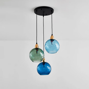 Modern 3 Light Glass Cluster Pendant Light E27 LED Water Ripple Shade