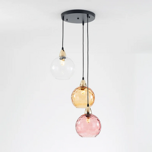 Modern 3 Light Glass Cluster Pendant Light E27 LED Water Ripple Shade