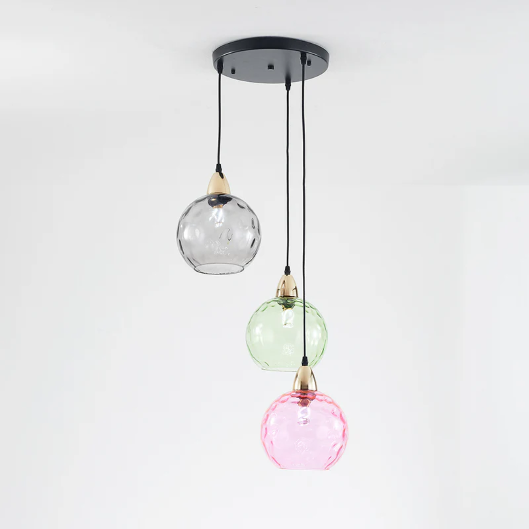Modern 3 Light Glass Cluster Pendant Light E27 LED Water Ripple Shade