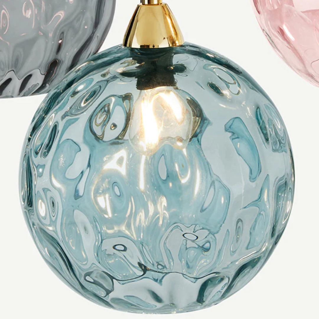 Modern 3 Light Glass Cluster Pendant Light E27 LED Water Ripple Shade