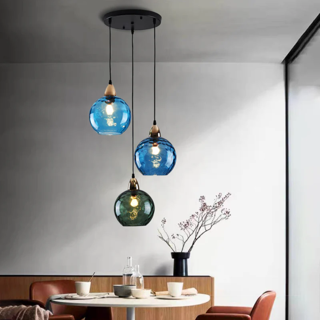 Modern 3 Light Glass Cluster Pendant Light E27 LED Water Ripple Shade