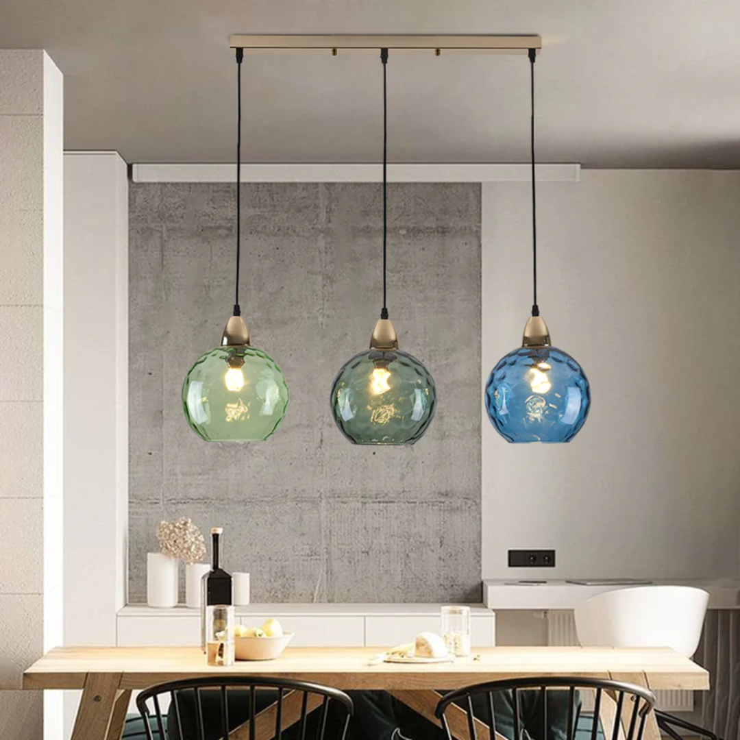 Modern 3 Light Glass Cluster Pendant Light E27 LED Water Ripple Shade