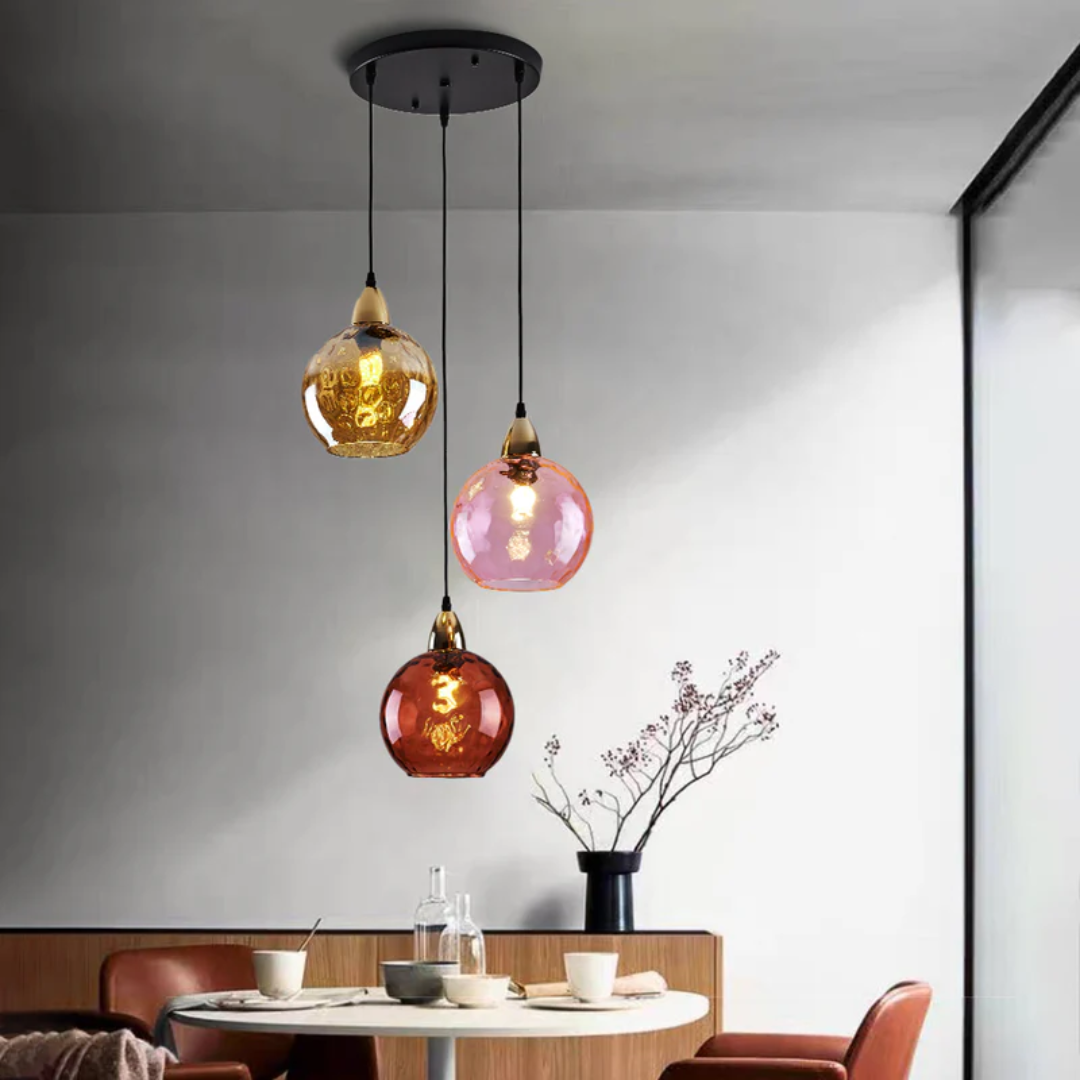 Modern 3 Light Glass Cluster Pendant Light E27 LED Water Ripple Shade