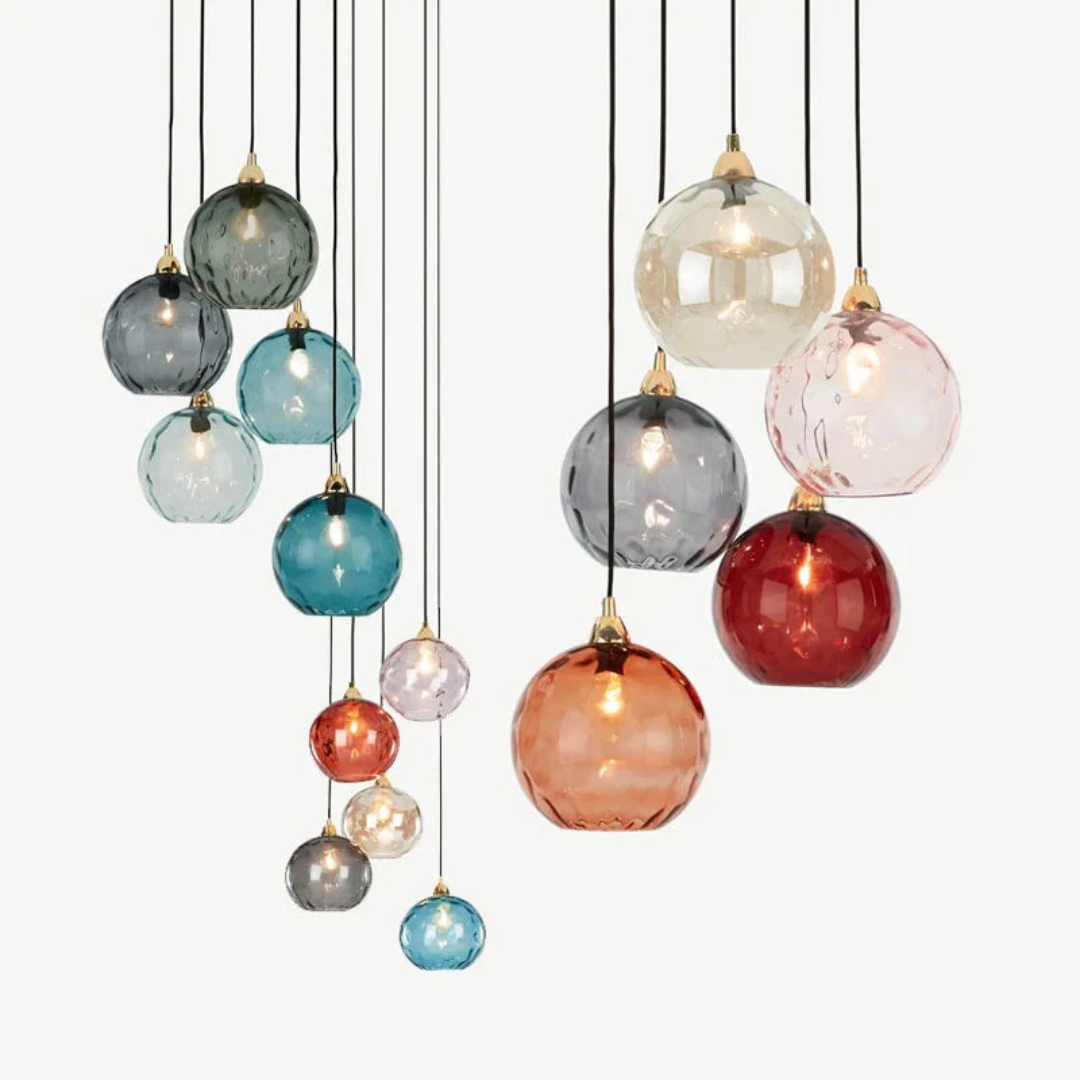 Modern 3 Light Glass Cluster Pendant Light E27 LED Water Ripple Shade