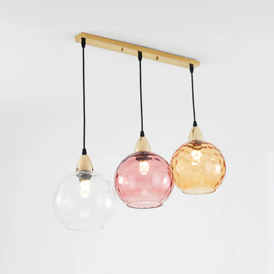 Modern 3 Light Glass Cluster Pendant Light E27 LED Water Ripple Shade