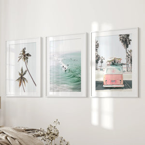 Tropical Beach Wall Art Set. Modern Coastal Surfing Prints