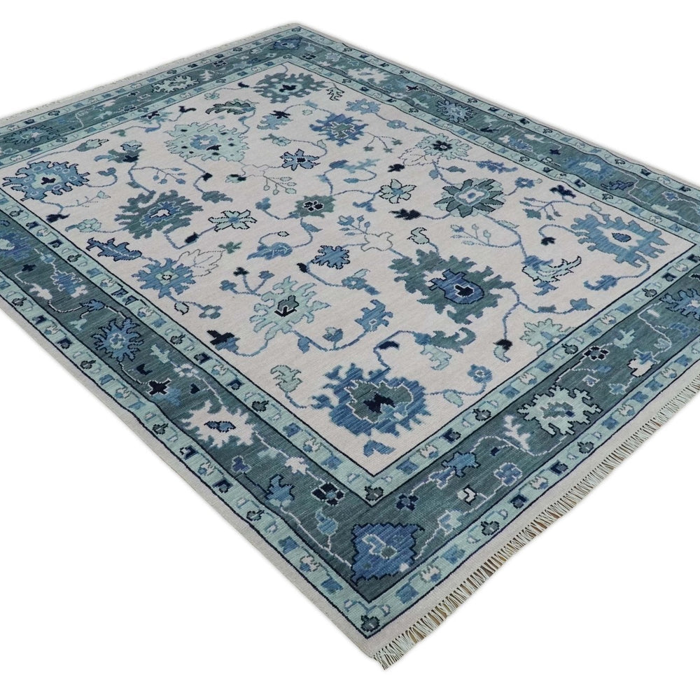 Soft Pink, Gray and Blue Hand Knotted Traditional Oushak Custom Made Wool Area Rug