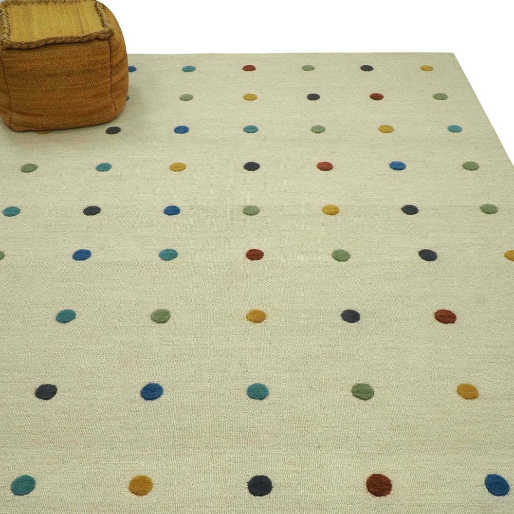 Modern Colorful Polka Dot Beige 8x10 Hand Tufted wool area rug