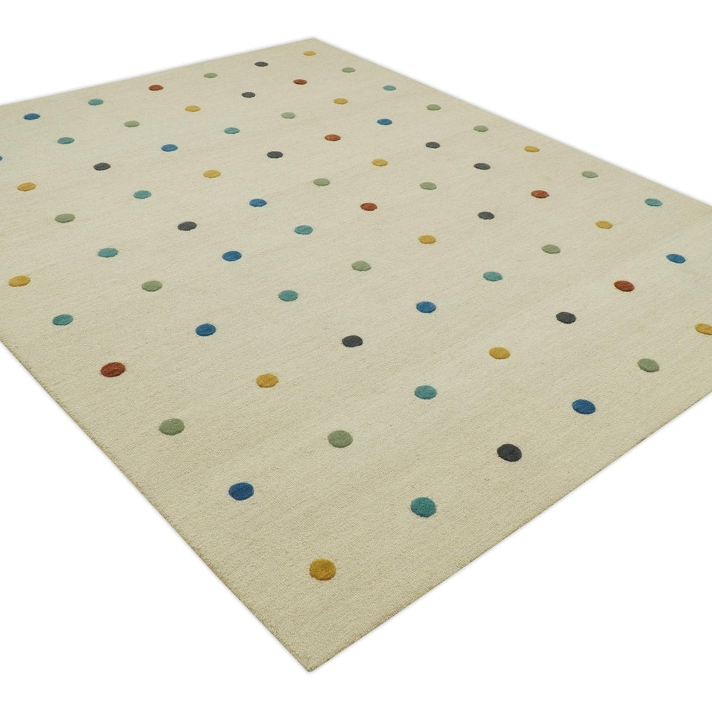 Modern Colorful Polka Dot Beige Hand Tufted Custom Made wool area rug