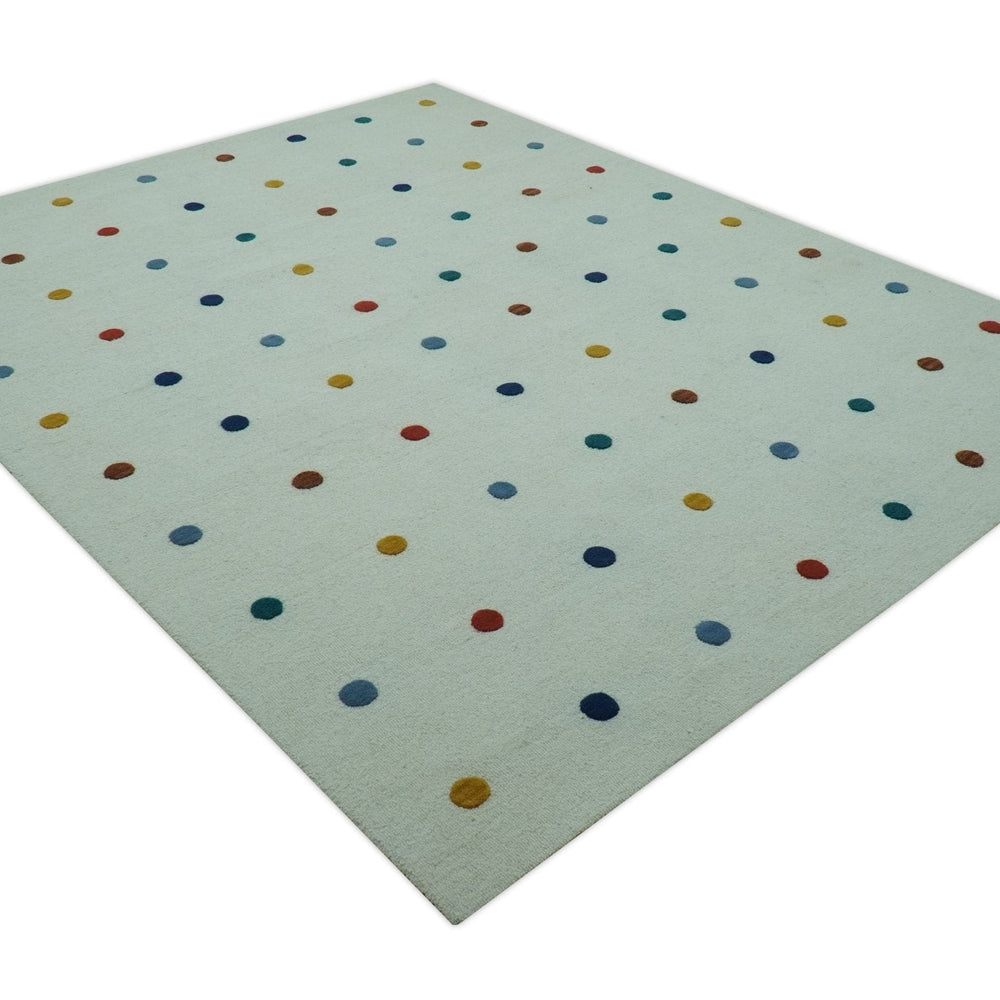 Modern Colorful Polka Dot Ivory 8x10 Hand Tufted wool area rug