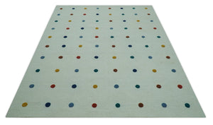 Modern Colorful Polka Dot Ivory 8x10 Hand Tufted wool area rug