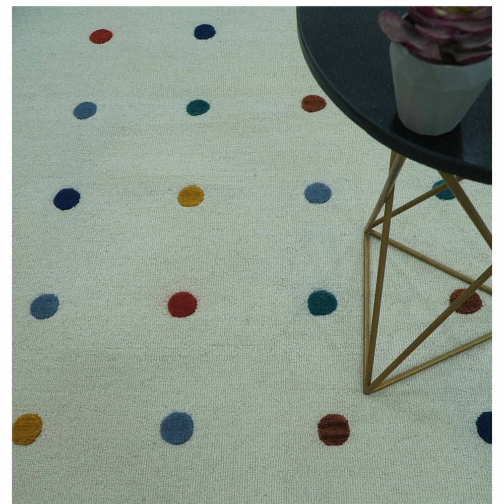 Modern Colorful Polka Dot Ivory Hand Tufted Custom Made wool area rug