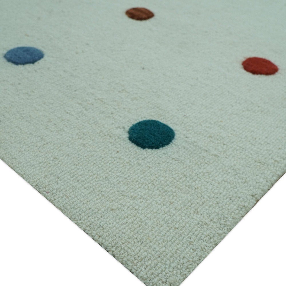 Modern Colorful Polka Dot Ivory 8x10 Hand Tufted wool area rug