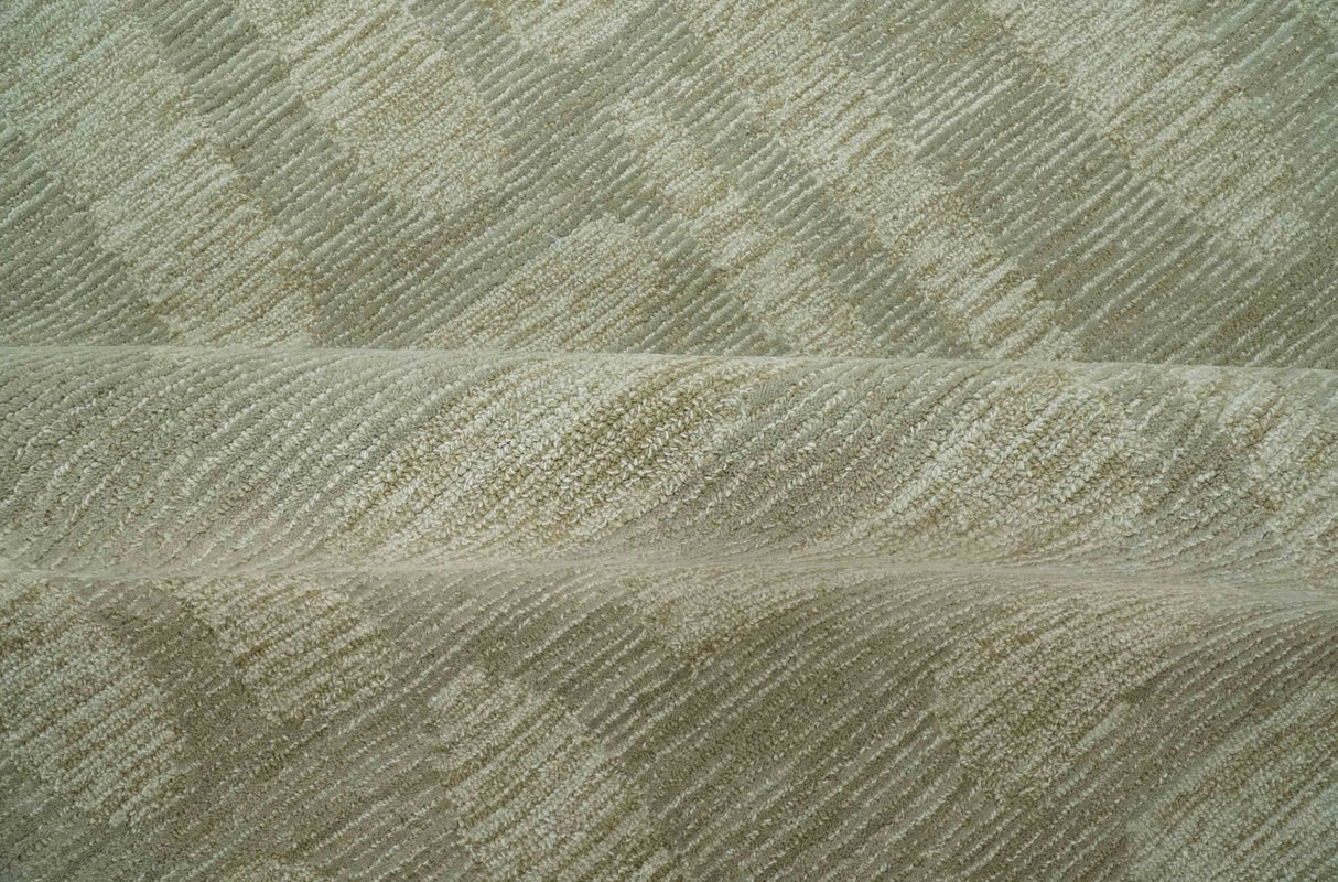 Modern Contemporarry Olive and Ivory Hand Tufted Custom Made wool rug