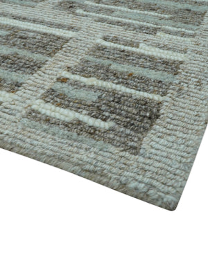 Modern Contemporary Beige And Gray Hand Knotted 2x3 Wool Area Rug