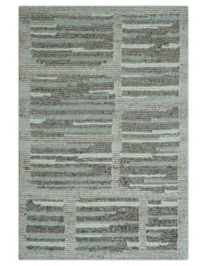Modern Contemporary Beige And Gray Hand Knotted 2x3 Wool Area Rug