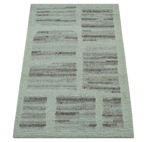 Modern Contemporary Beige Hand Knotted 2x3 Wool Area Rug
