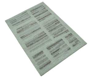 Modern Contemporary Beige Hand Knotted 2x3 Wool Area Rug