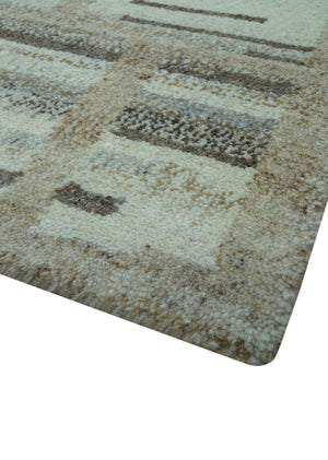 Modern Contemporary Beige Hand Knotted 2x3 Wool Area Rug
