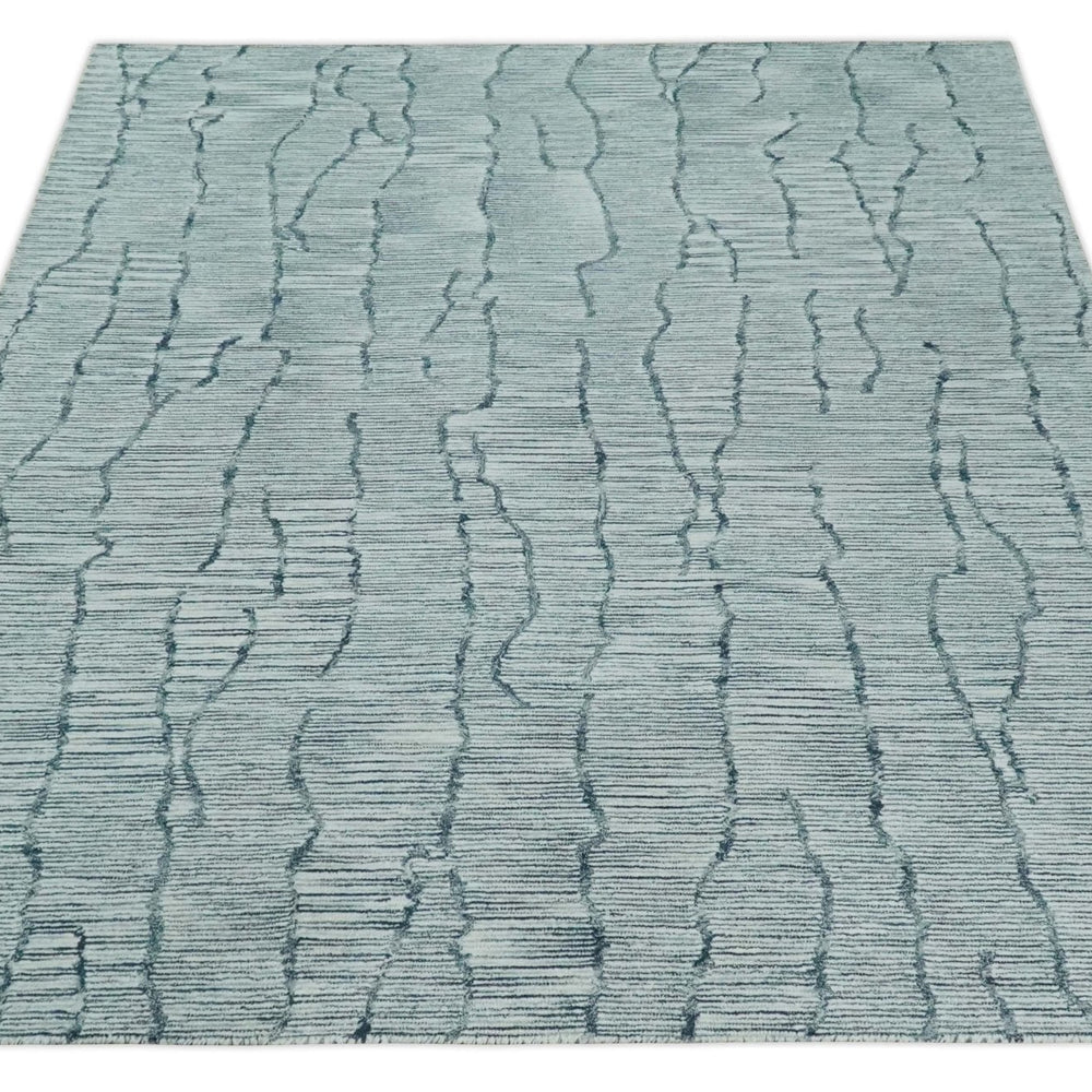 Modern Contemporary Woolen White and Blue Hand Tufted Area Rug