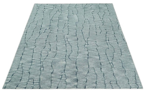 Modern Contemporary Woolen White and Blue Hand Tufted Area Rug