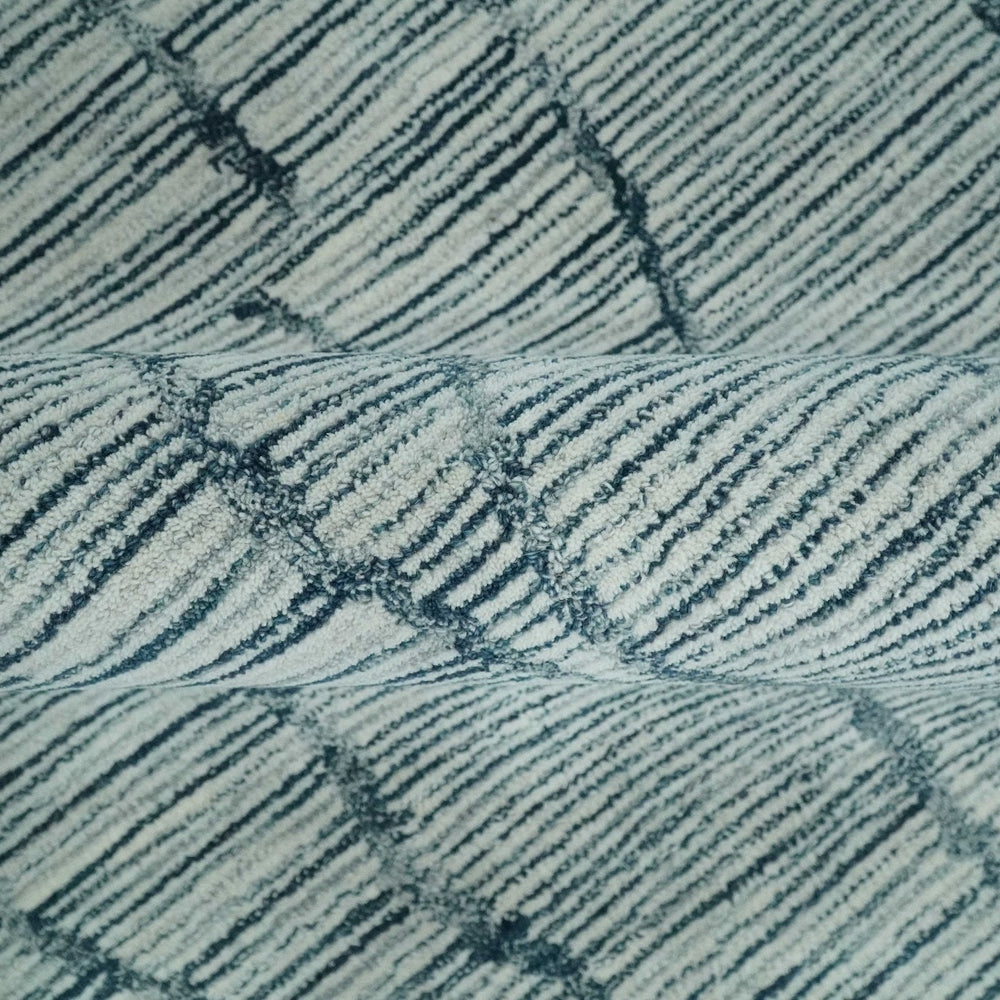 Modern Contemporary Woolen White and Blue Hand Tufted Area Rug